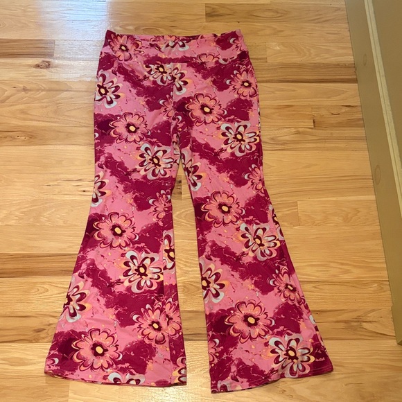 No Boundaries Pants - No Boundaries Pink Floral  Flared Pants